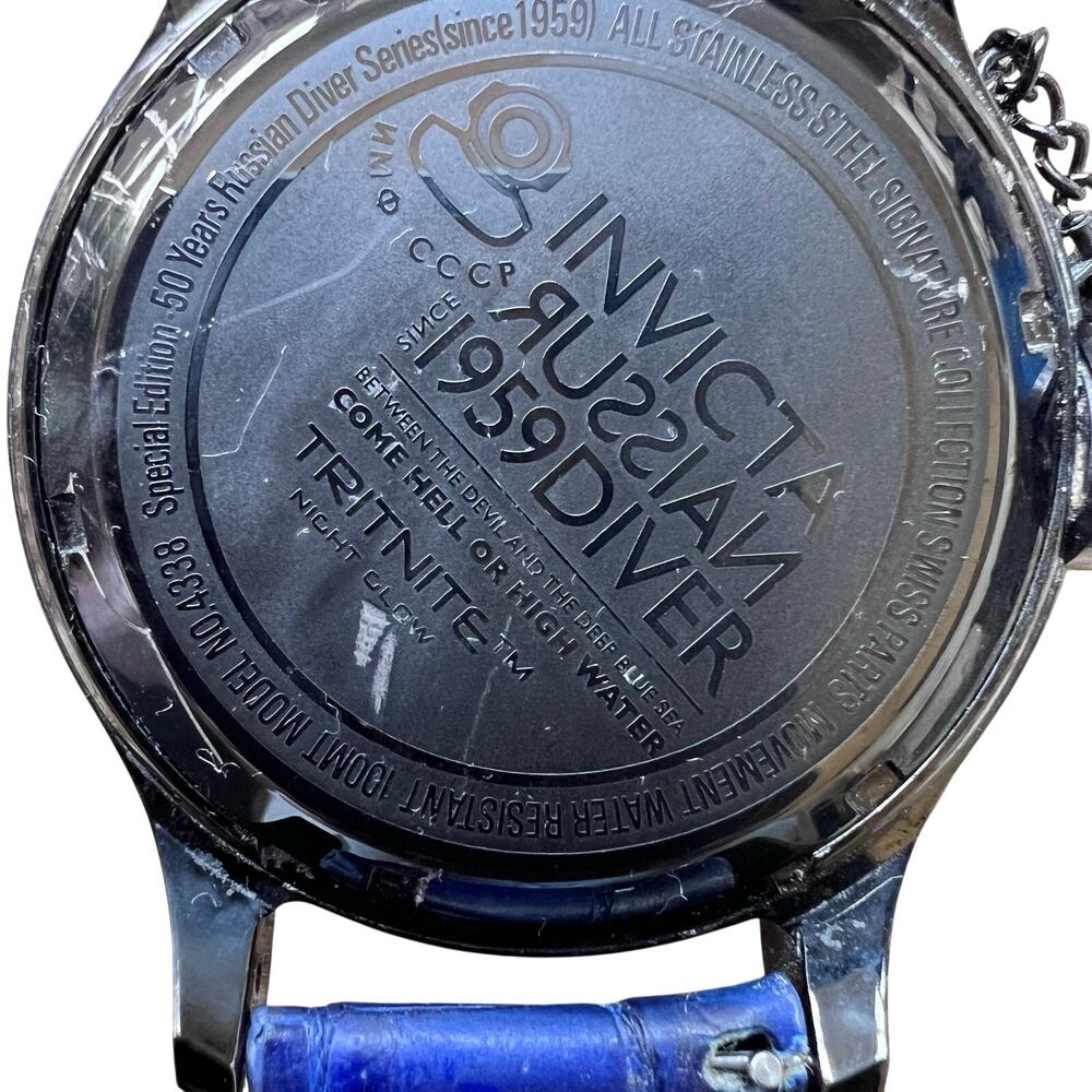 Invicta Russian Diver model 4338 Men’s watch w/ adj blue leather strap - Picture 4 of 7